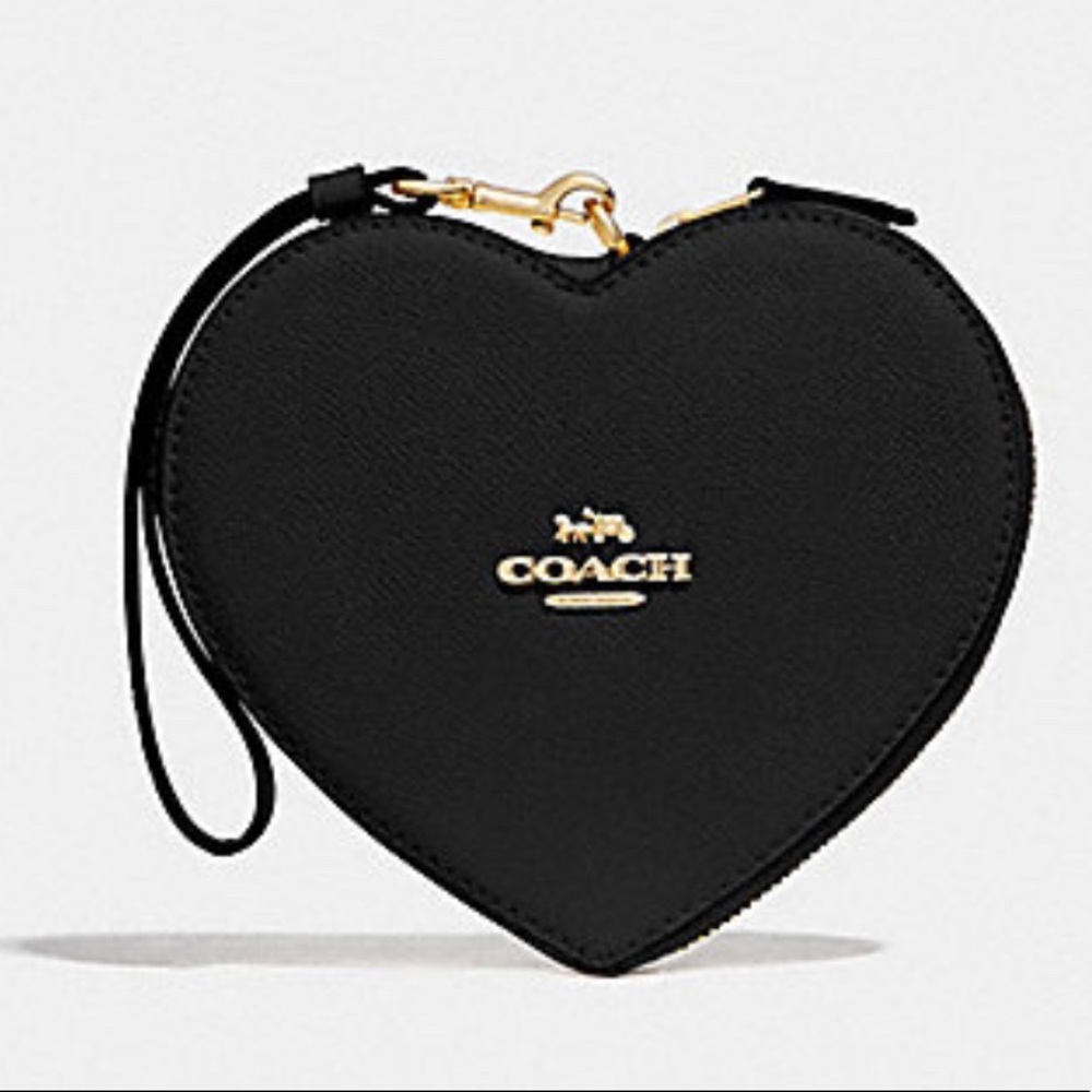 🖤 Coach Black Leather Heart Wristlet Clutch